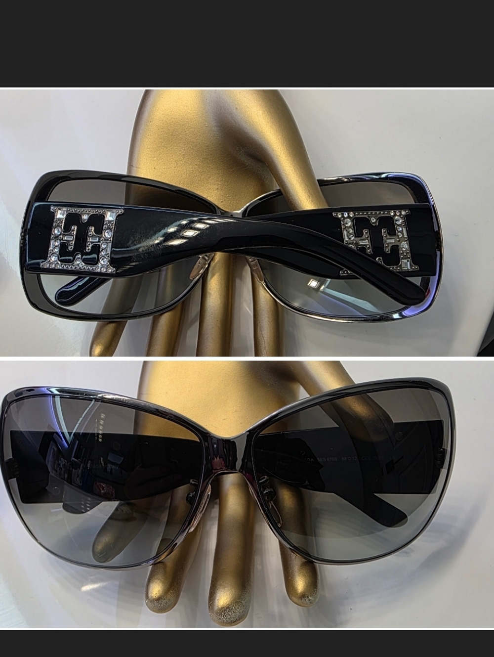 Y2K Escada Oversized Rhinestone Logo Sunglasses Glam Shield Luxe Italy